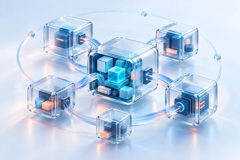 Transparente, miteinander verbundene Technikbausteine